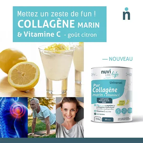 Nuviline Pure-C Colágeno Marinho Orgânico com Vitamina C Sabor Limão 340g