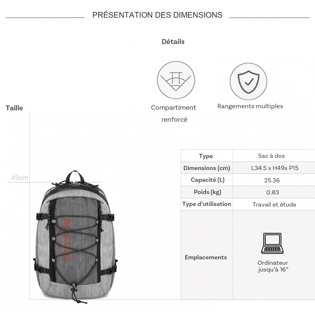 Bleucerise Sac à dos ordinateur Aoking Bleu Cerise 16''
