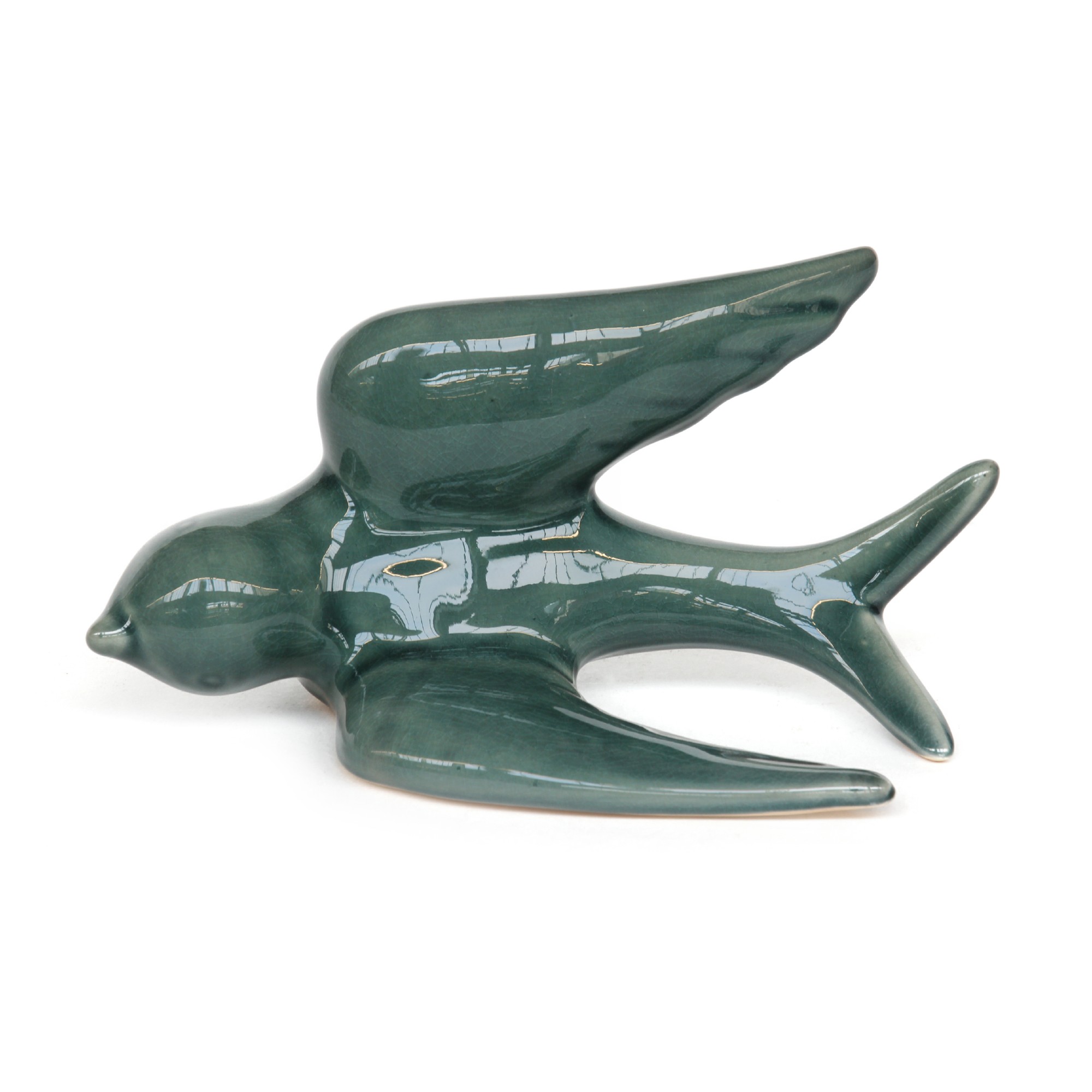 Keramikschwalbe L, grün, T 15 cm, B 25 cm, H 10,5 cm von fischer's lagerhaus