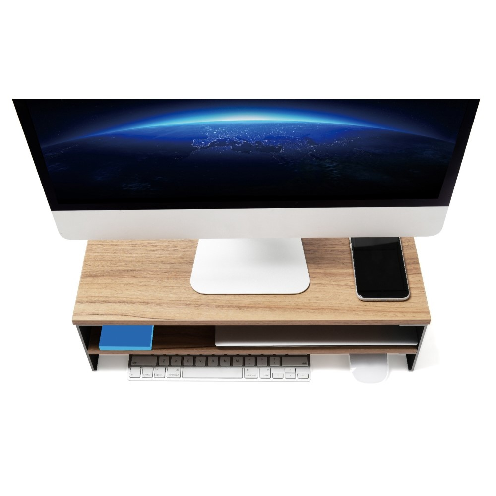 (50x14cm) 2in1 Dual Holz / Alu Betttisch Schreibtisch Ständer Halterung für Apple iMac / Macbook / Laptop / PC-Monitore - Braun
