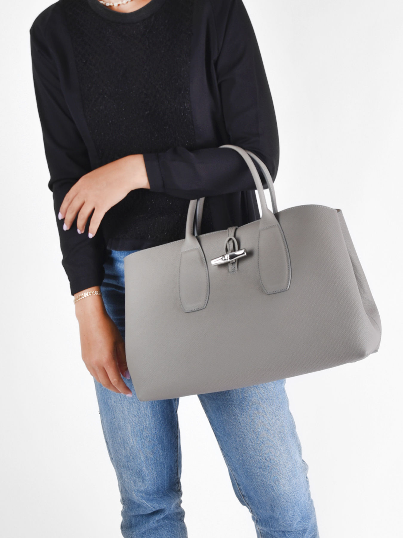 Sac port main L Roseau cuir LONGCHAMP