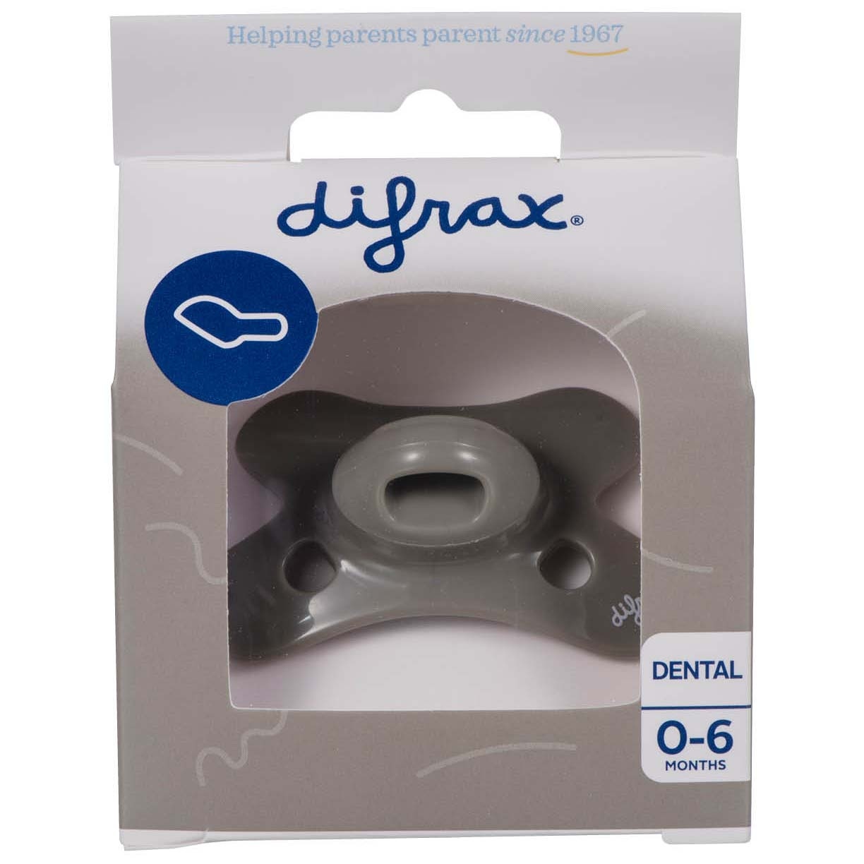 Difrax fopspeen Dental Pure 0-6m grijs - Prénatal