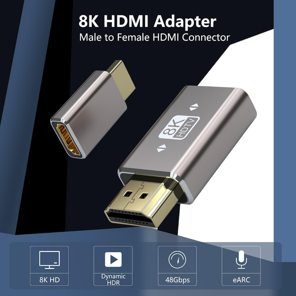 NÖRDIC HDMI-adapter hann til hunn 8K60Hz 4K120Hz Dynamic HDR 48Gbps eARC