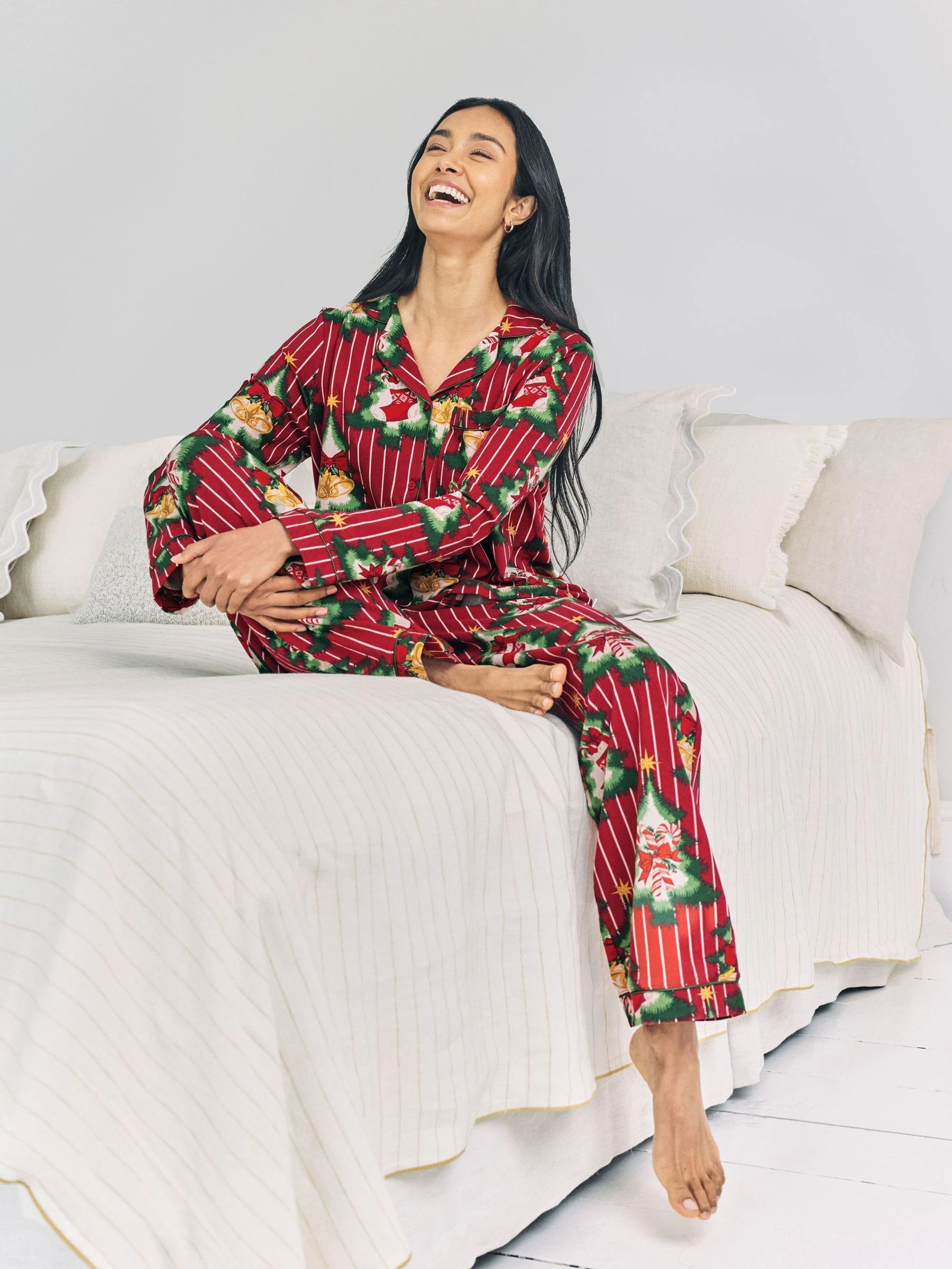 Chelsea Peers Cotton Christmas Tree Stripe Long Pyjamas Set