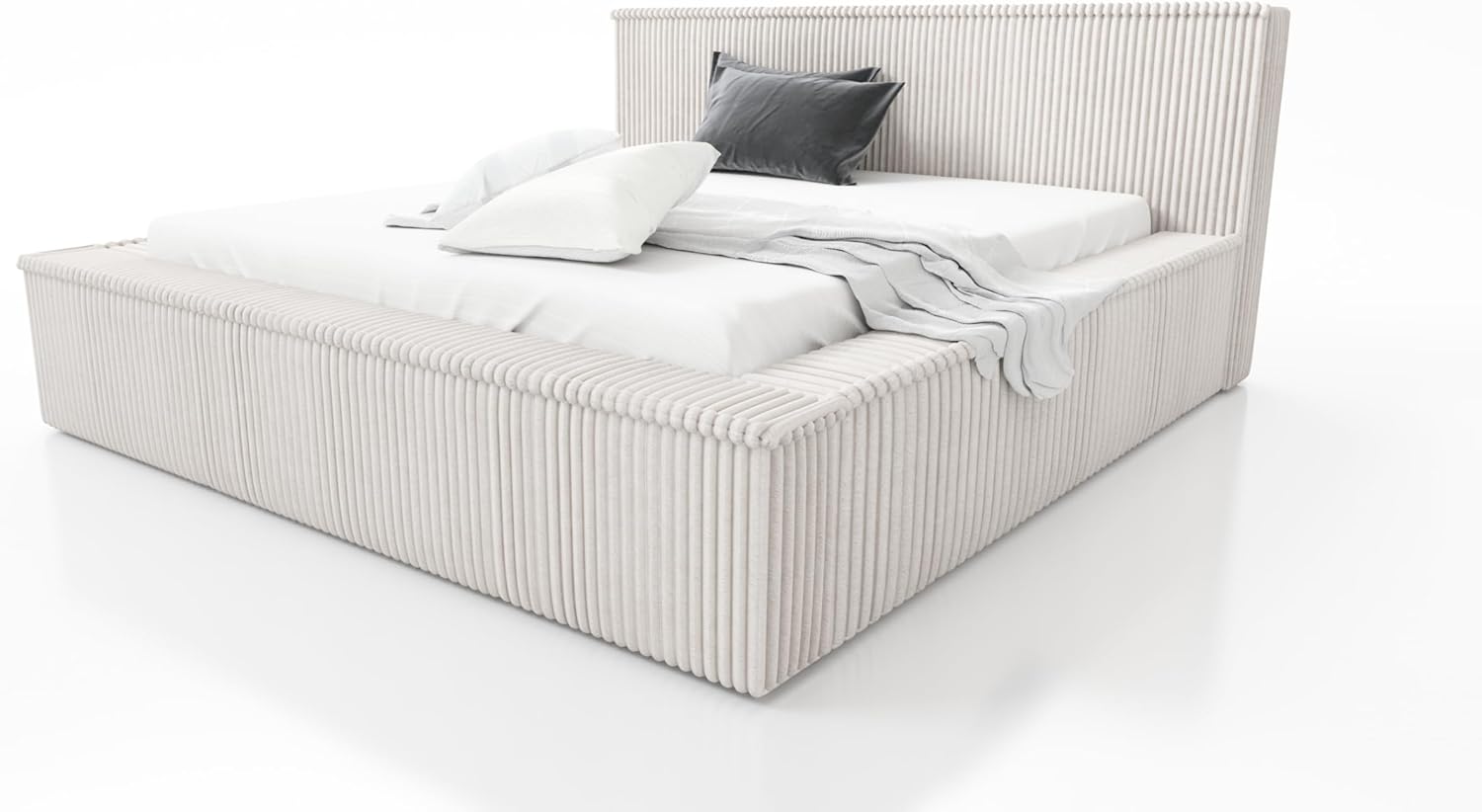 A&J MöbelLand Polsterbett Rio 140x200 mit Matratze, Bettkasten und Lattenrost. Farbe: Beige