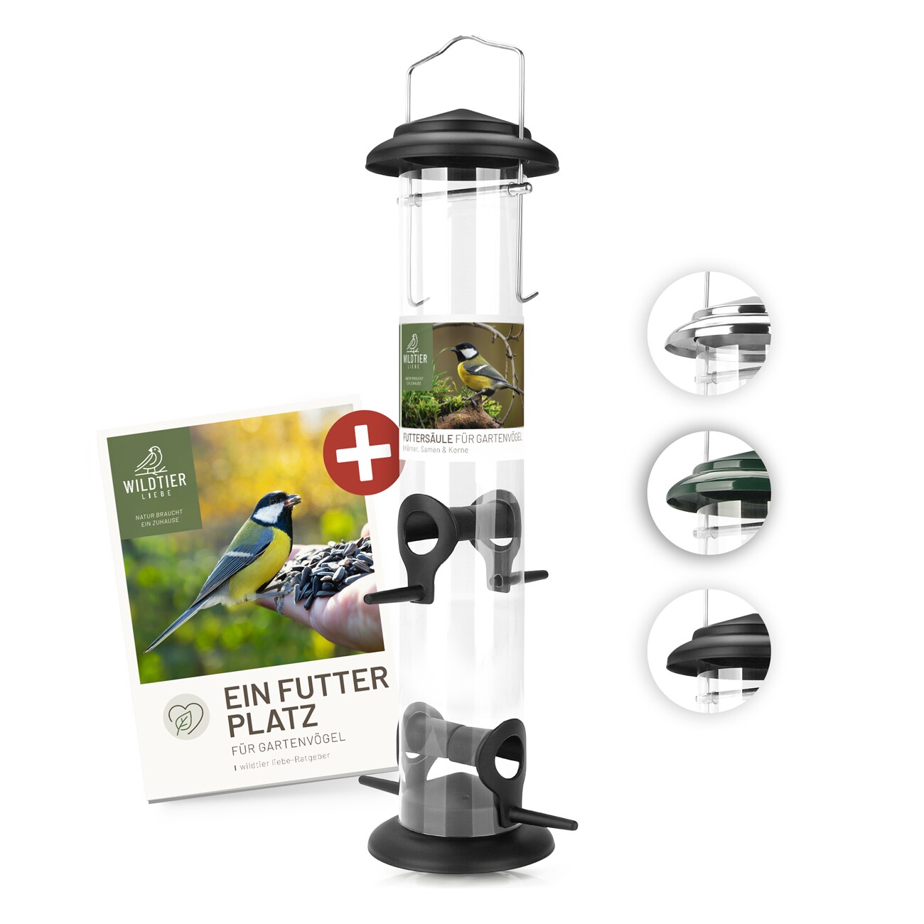 wildtier liebe Futtersäule für Samen, Körner & Kerne 38cm, Schwarz