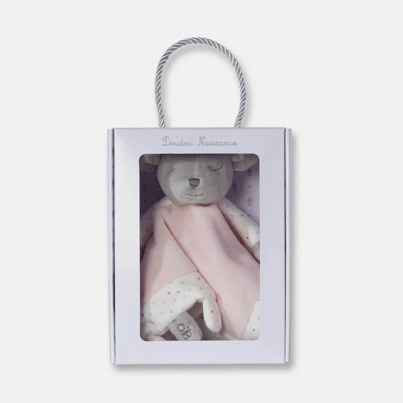 Doudou plat marionnette Souris rose naissance Rose