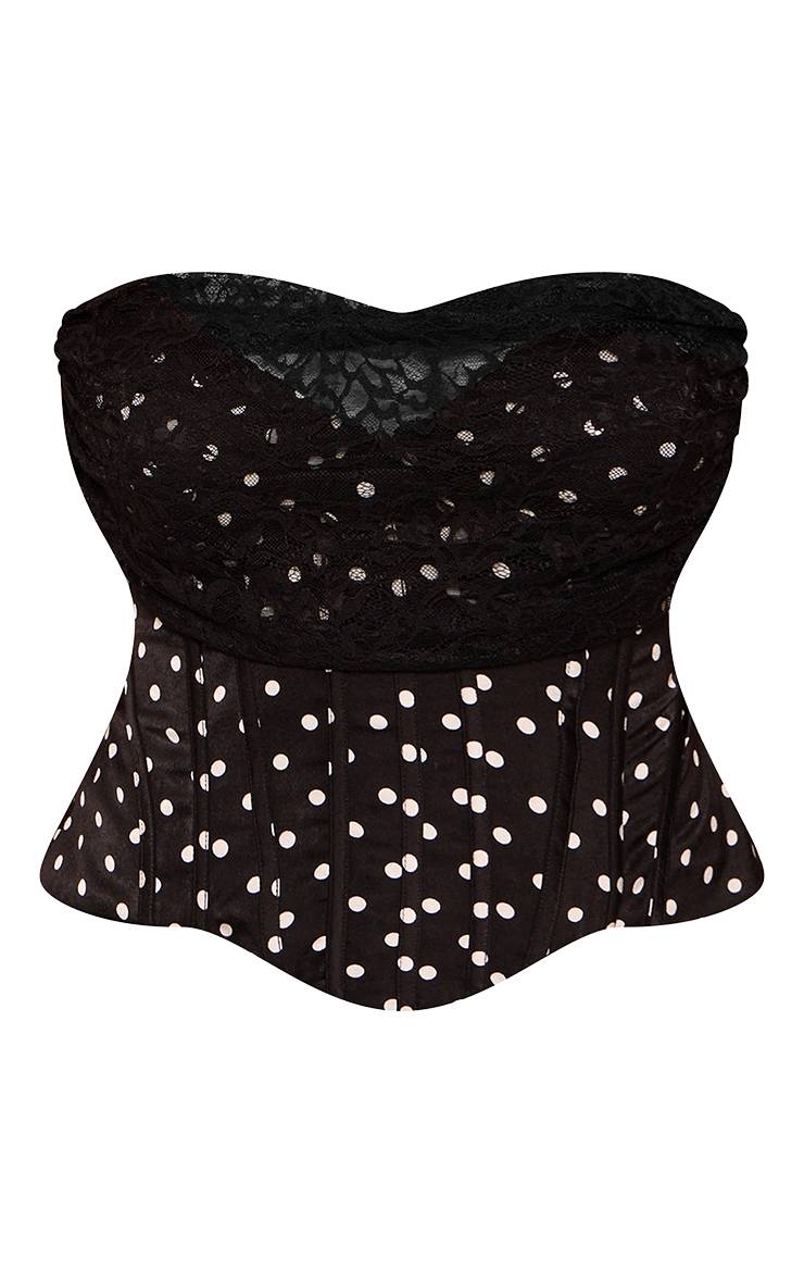 Noir Corset À Pois Blancs Et Finition En Dentelle