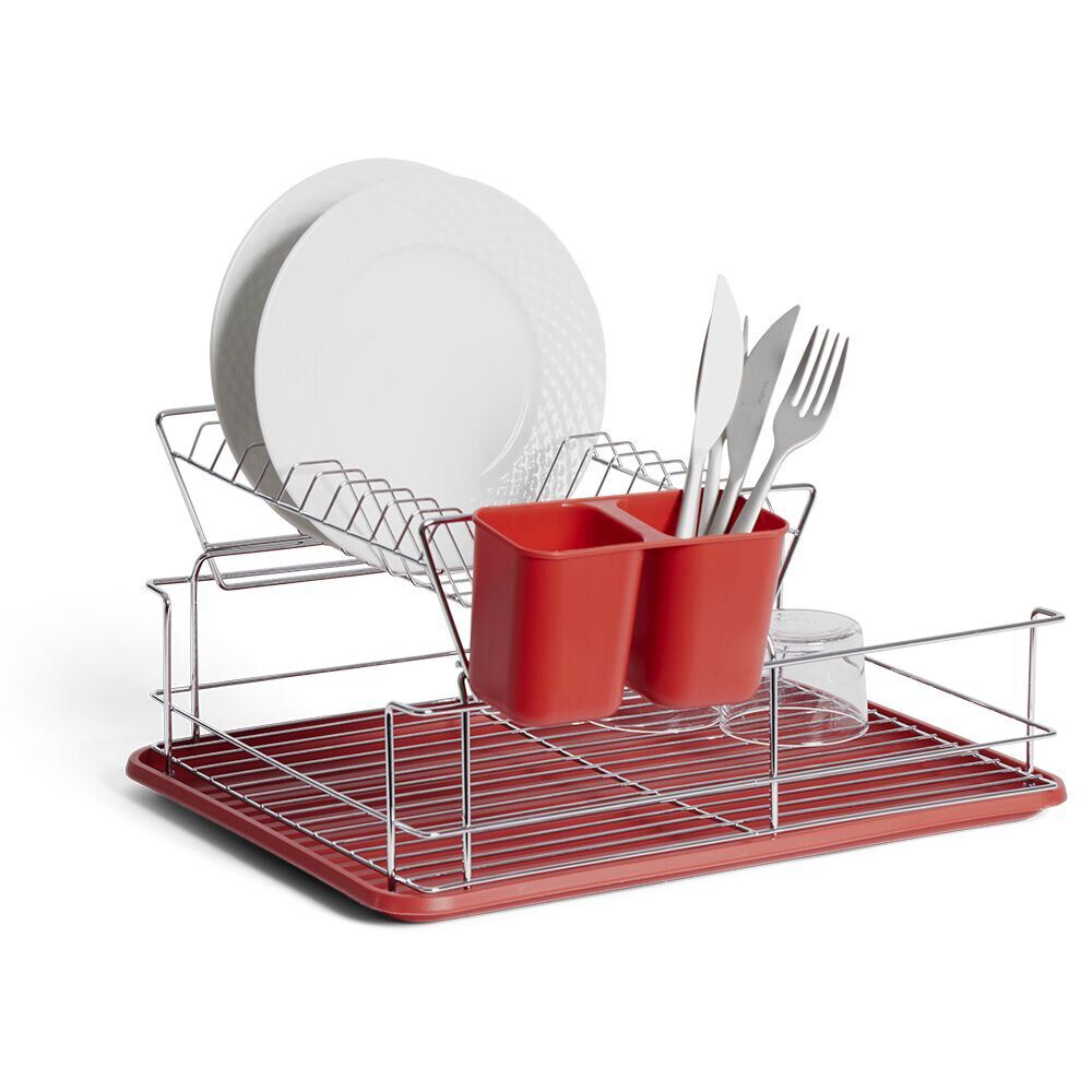 Égouttoir vaisselle base métal gris et rouge
