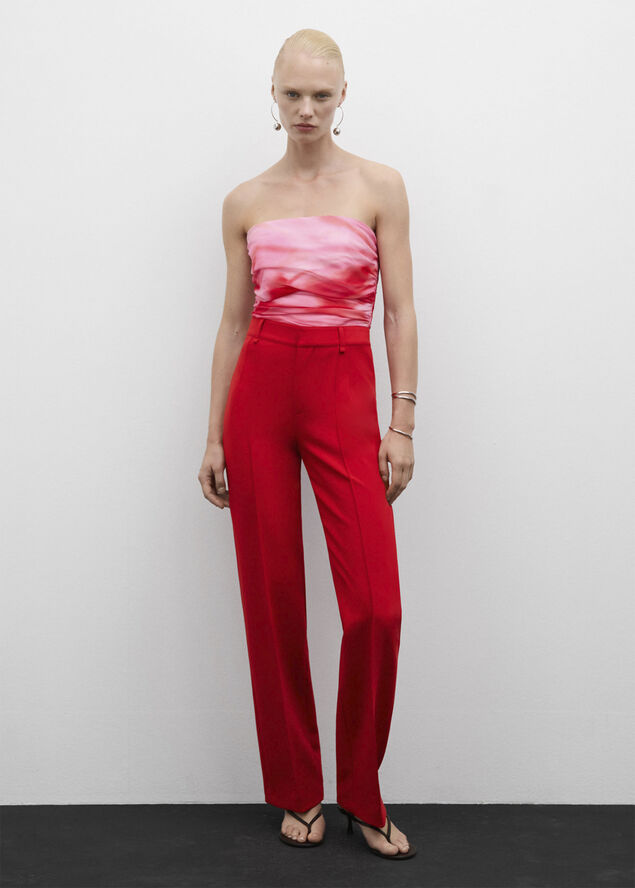 MANGO Straight trousers with decorative s Red
