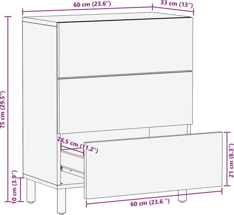 vidaXL - Dressoir - Zwart - Bewerkt Hout - 60x33x75 cm