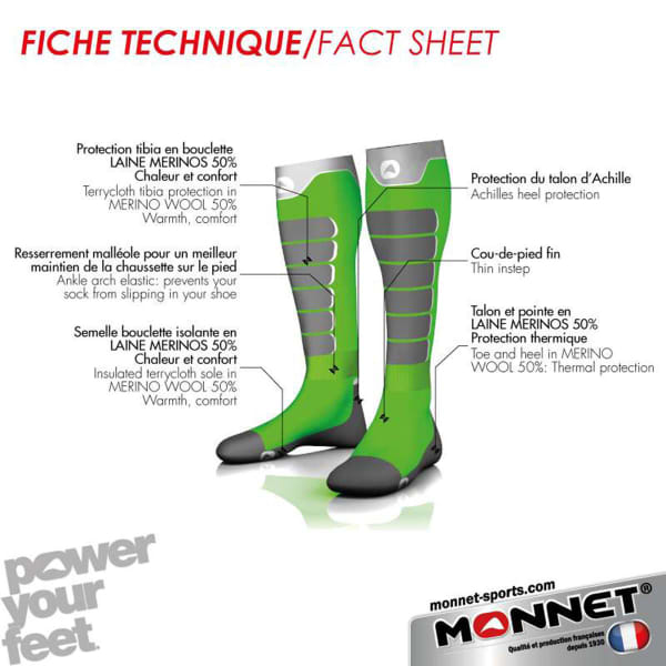 Chaussette de ski MONNET SNOW PARK JR VERT