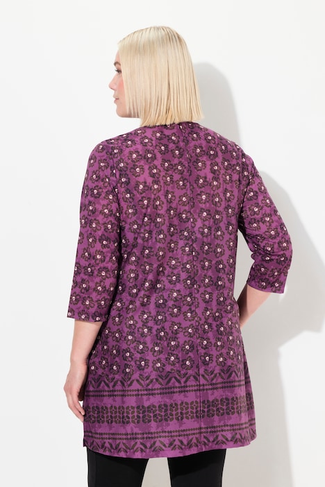 Longshirt, A-Linie, Blumendruck, Saumbordüre
