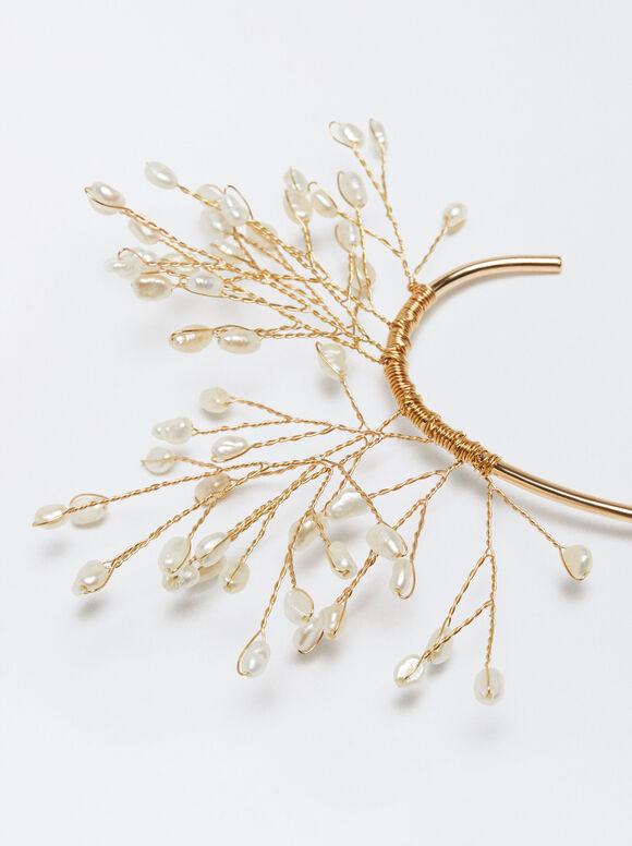 Brinco de pressão com pérolas de água doce - Branco