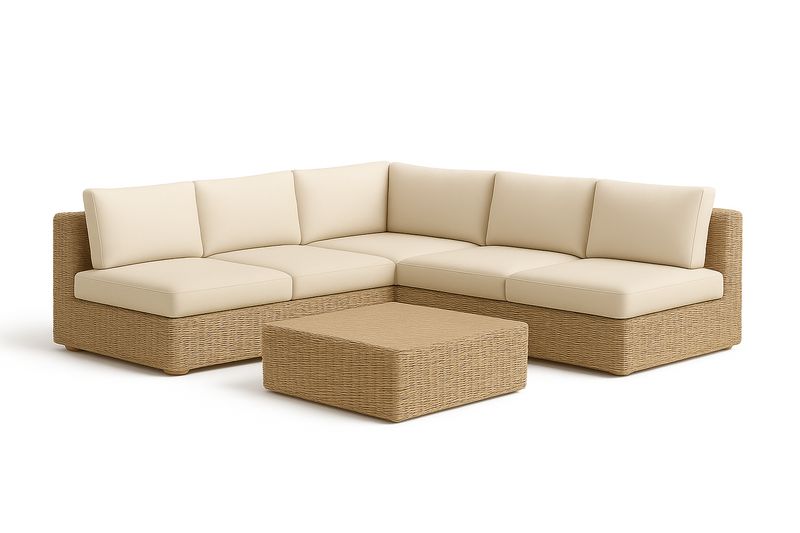 Ecksofa-Set Polyethylengeflecht Creme