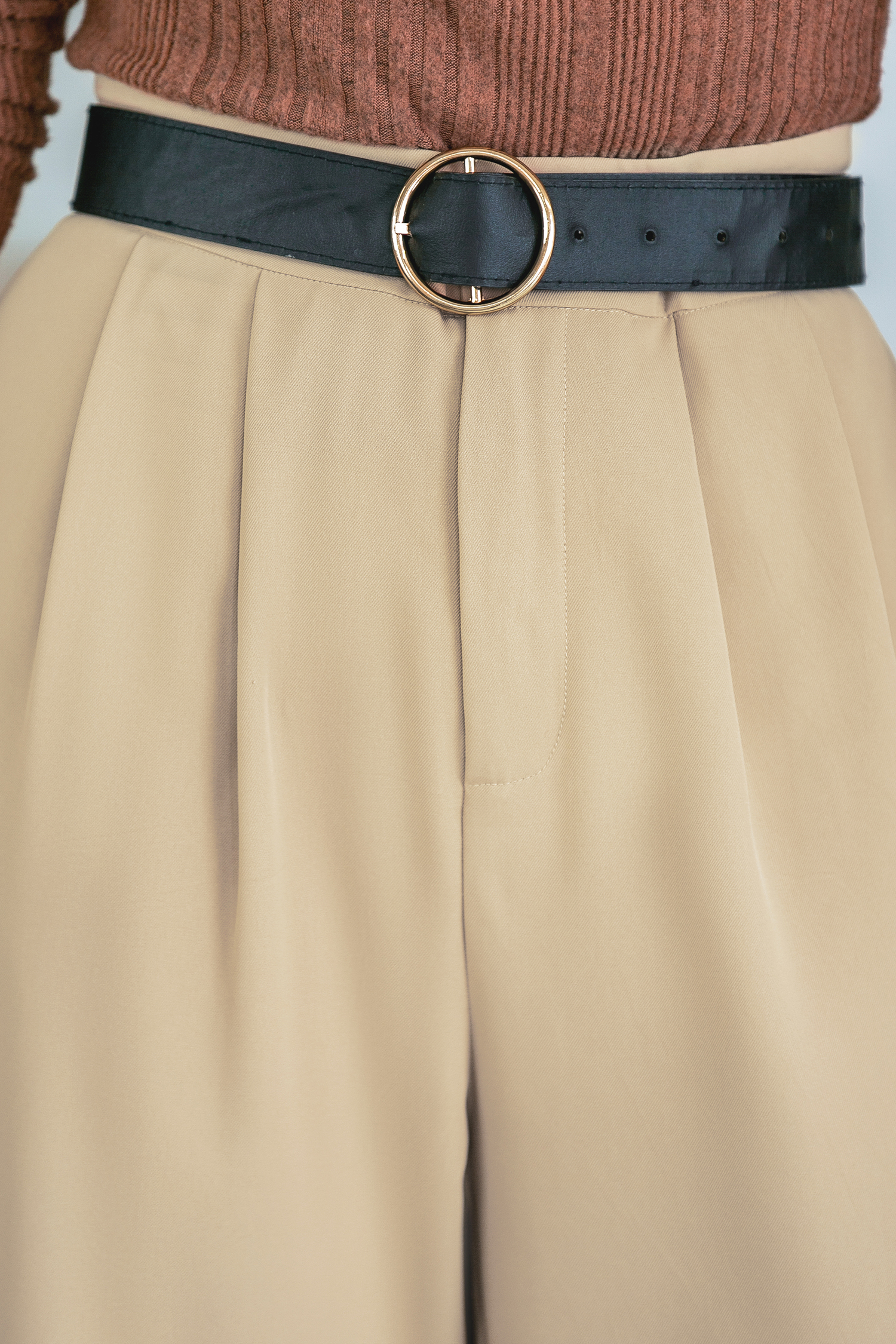 Pantalon droit à nervure abricot