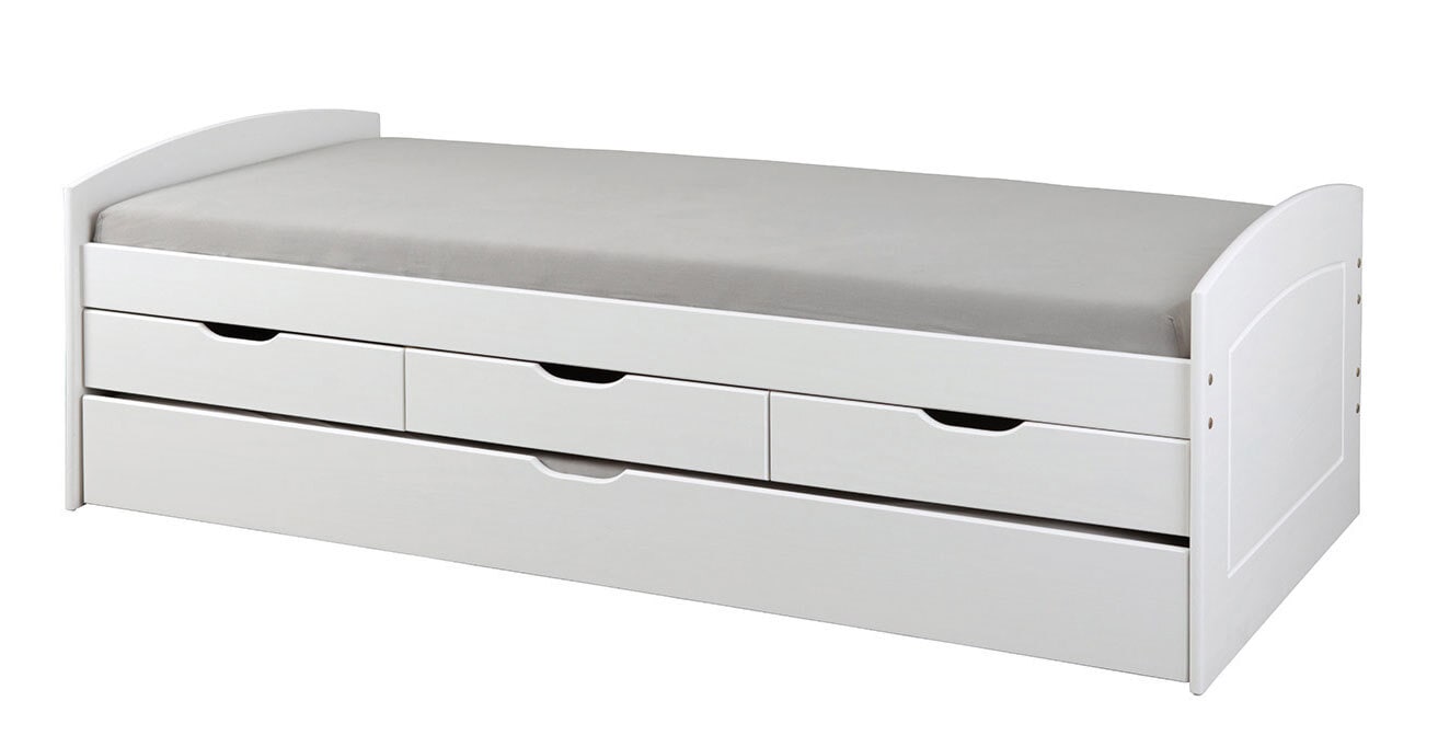Stauraum-/Funktionsbett Laurenz 90 x 200 cm Kiefer massiv grau lackiert