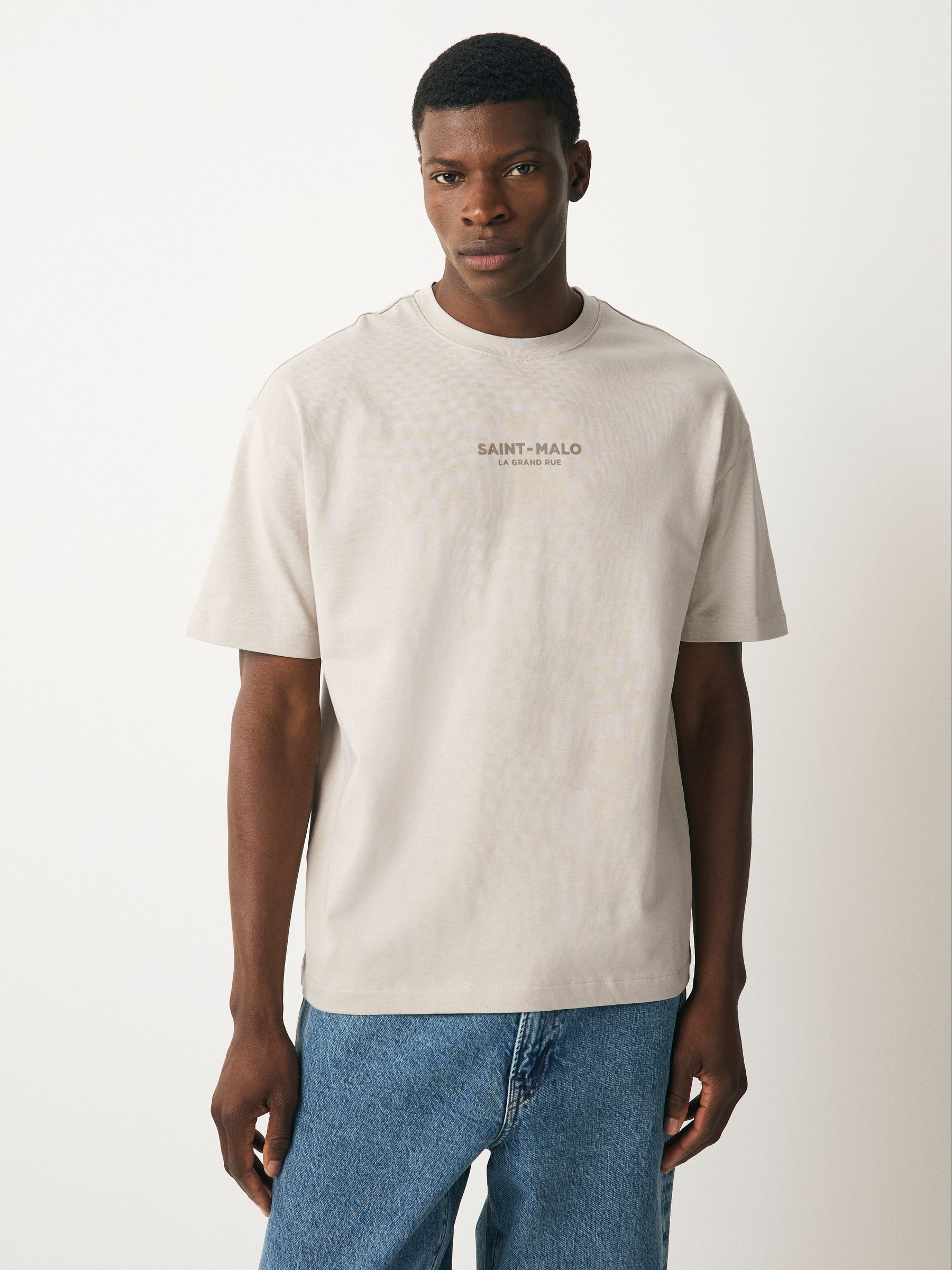 Wit/groen/neutraal - Relaxt dik T-shirt met grafische print