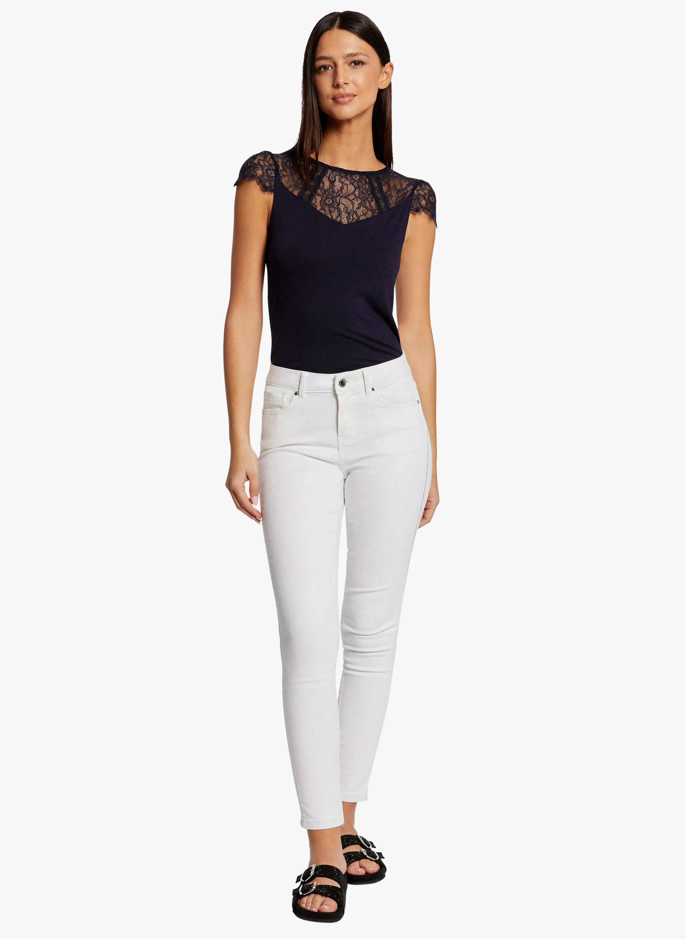 DGIULIA - Top col rond en dentelle | Bleu