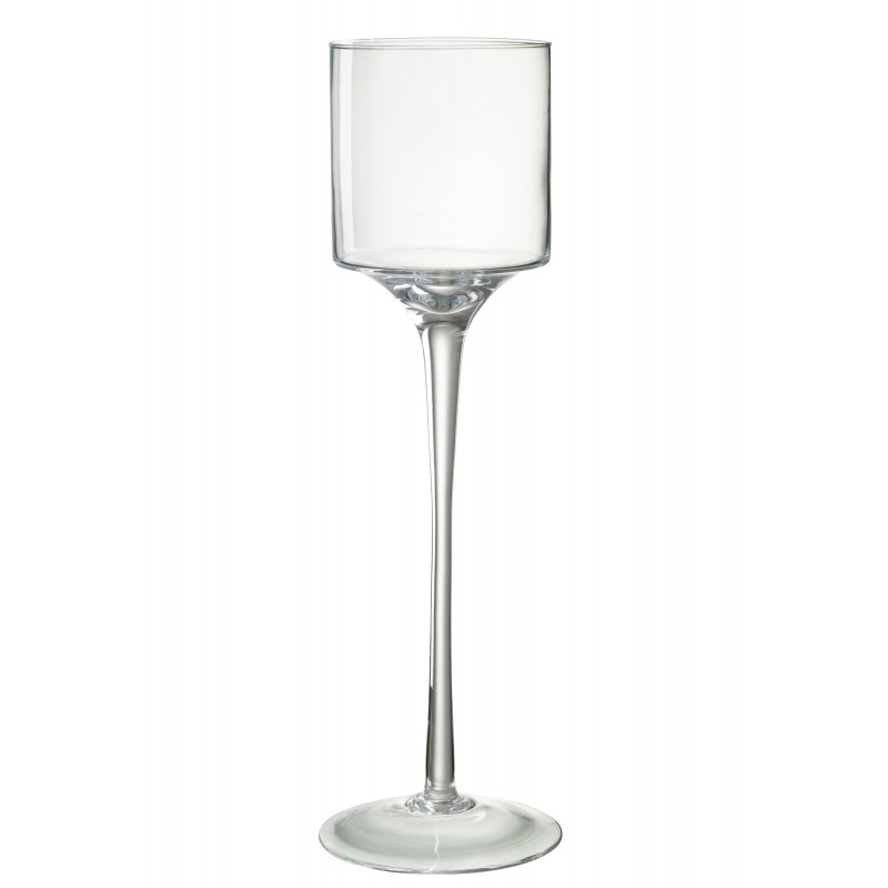 Photophore sur pied en verre transparent 16x16x55cm