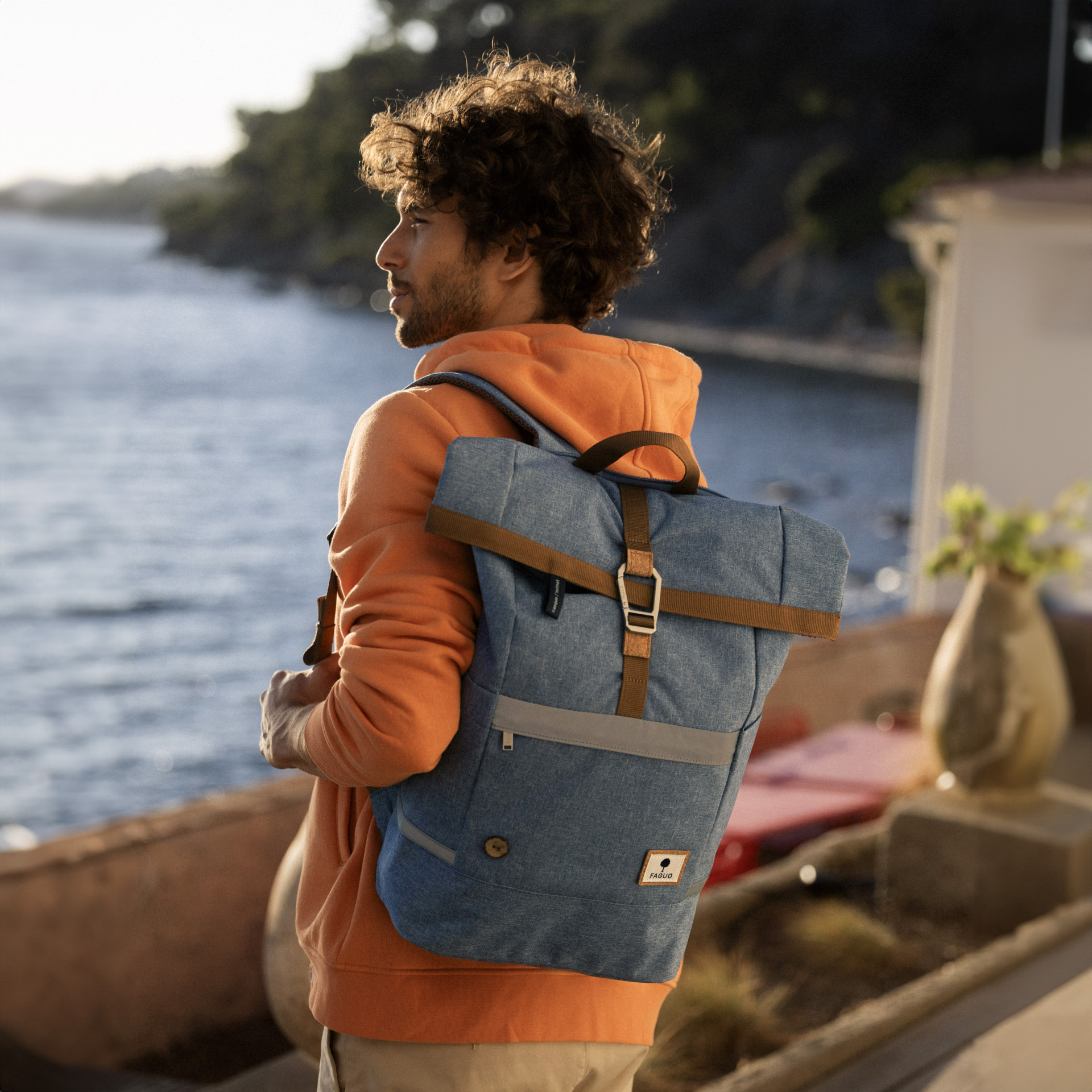 Sac à dos bleu vegan polyester recyclé - modèle cycling medium