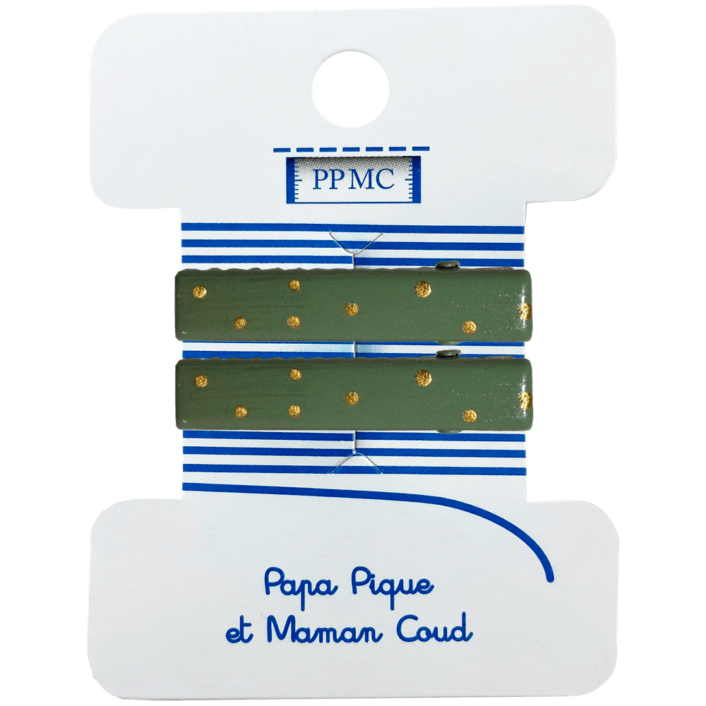 Petite Barrette Croco Gaze Pois Or Vert Amande