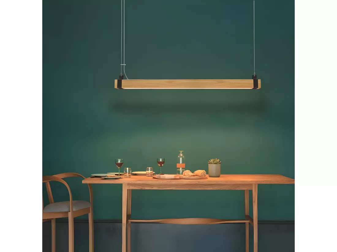 NETTLIFE Suspension LED Vintage Dimmable Diam.100CM Bois et Métal 19W Industrielle Lampe de Salle à Manger pour Salon Chambre Bureau