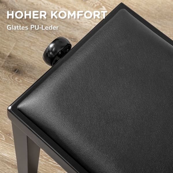 Pianokrakk, Høydejusterbar Pianobenk Med Skinnpute, Pianobenk, Kunstskinn, Gummitre, Svart, 63 X 33 X 45-56 Cm
