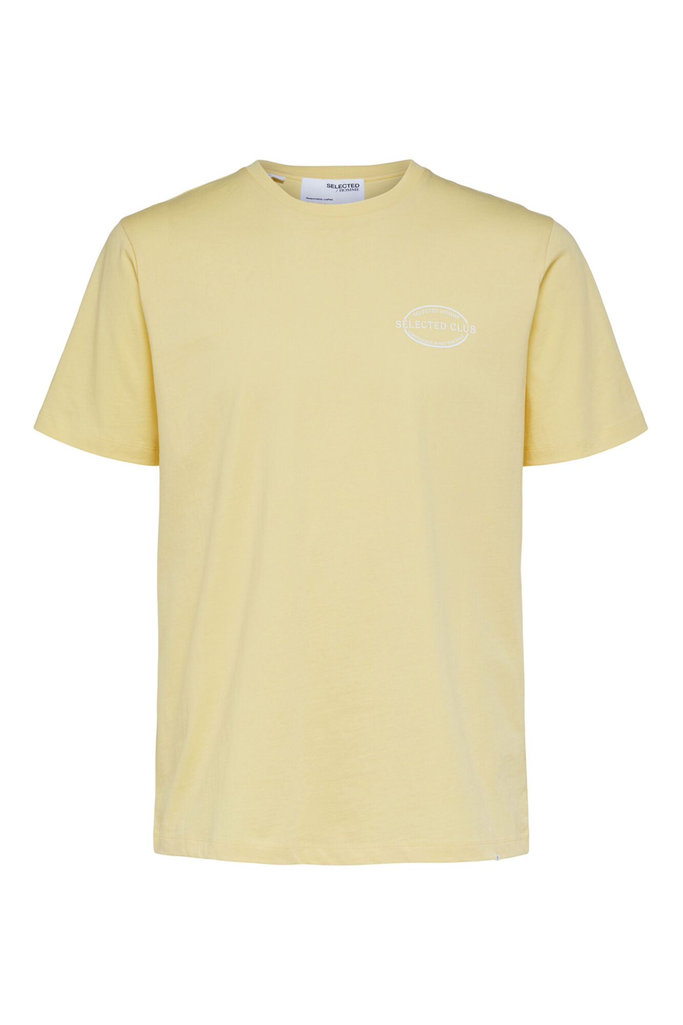 Camiseta de manga curta em algodão orgânico com detalhe de logotipo. - Amarela