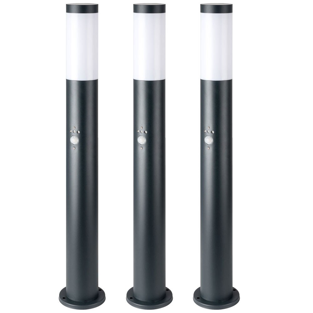 3x Stehleuchte, Edelstahl, Bewegungsmelder, H 80