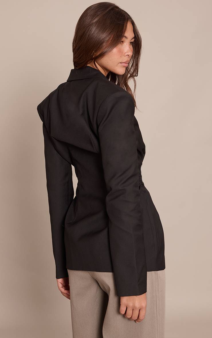 Noir Blazer Cintré Bleu Marine À Double Zip
