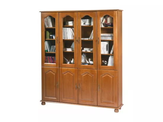 Bibliothèque Chêne 8 Portes 18 Niches 15 Etagères L 158.8 H 182.2 P 33 cm