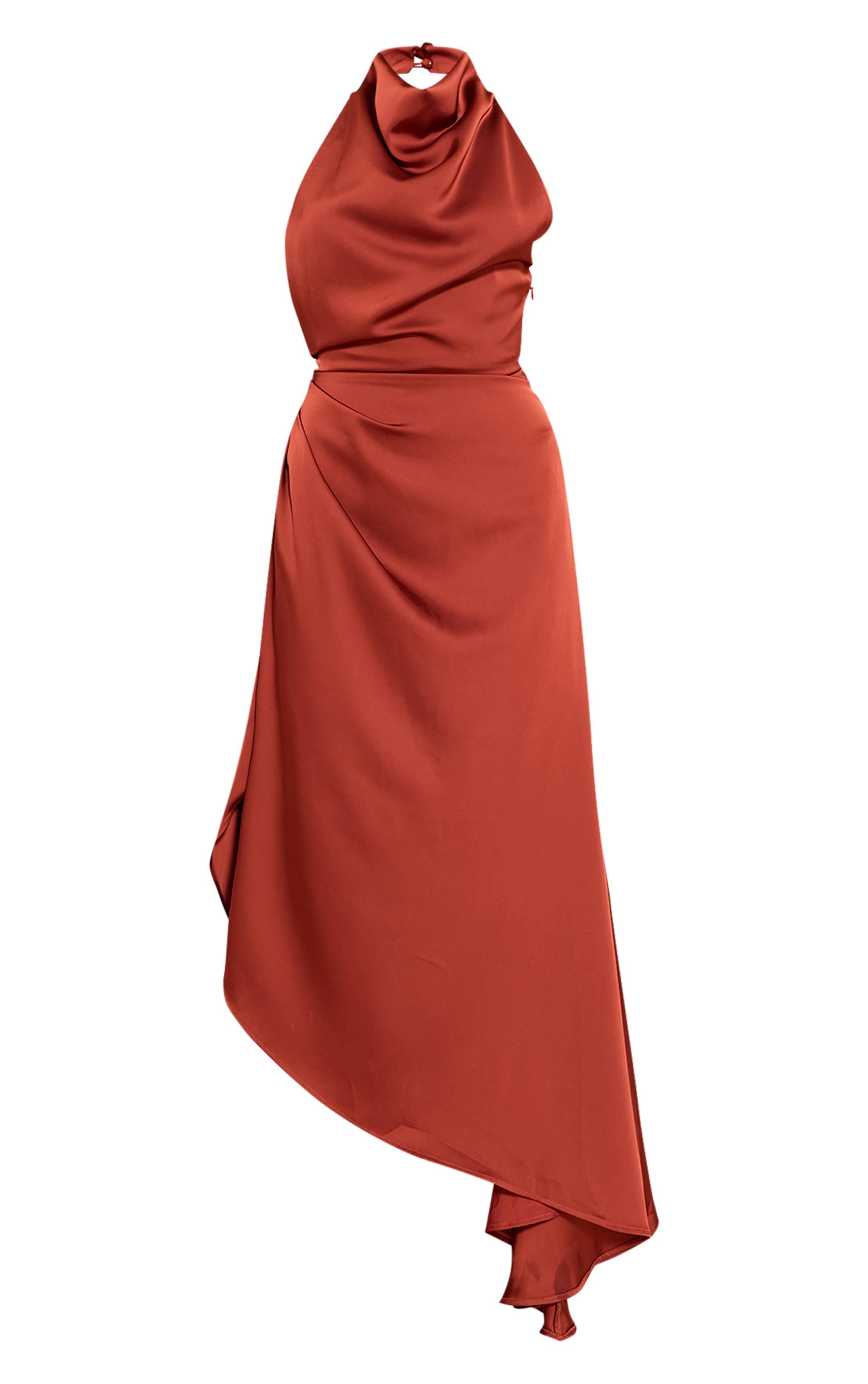 Rouille Robe Droite Asymétrique En Satin À Col Bénitier