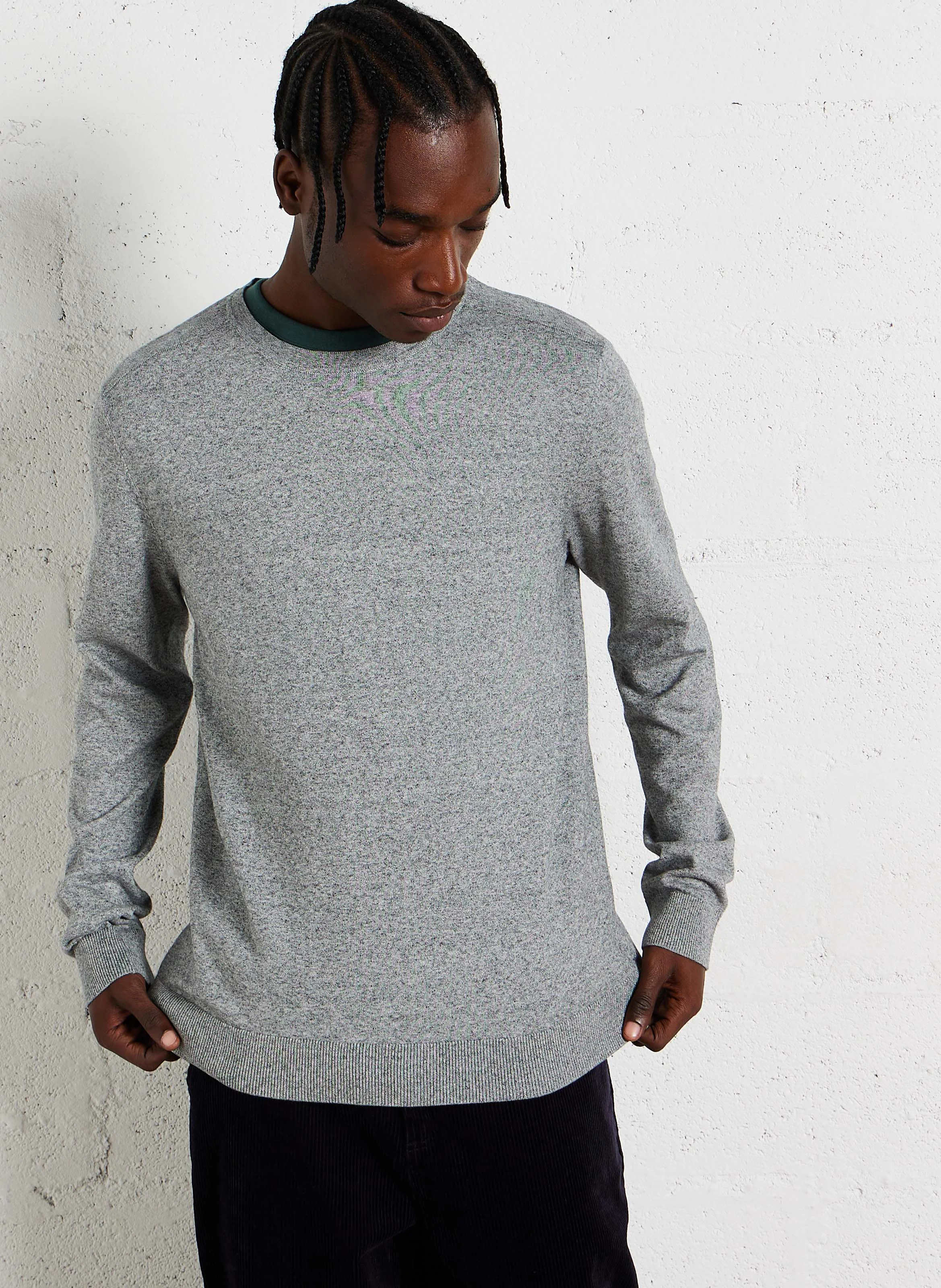Pull col rond regular-fit en coton | Gris