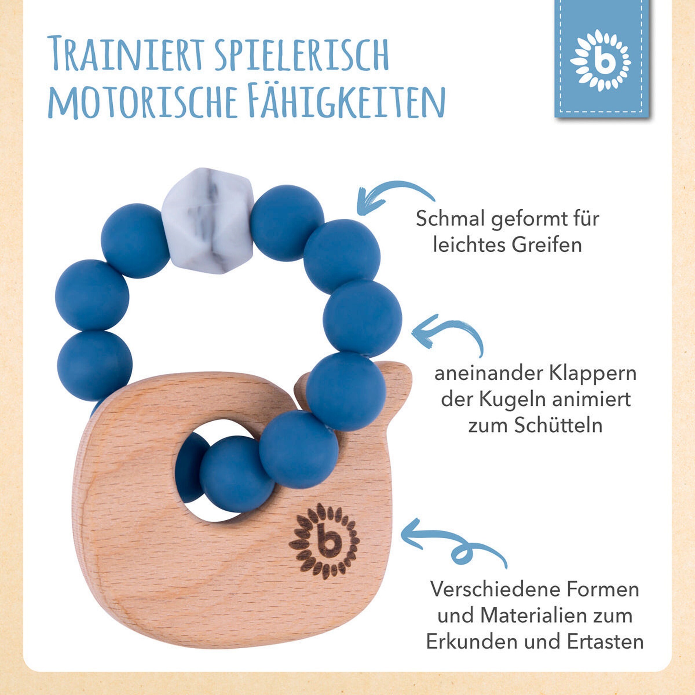 Bieco Beißring mit Silikon Perlen Blau Wal - ab Geburt Blau