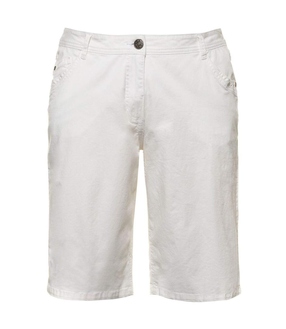 ULLA POPKEN jeans court, 5 poches, jambe conique, blanc