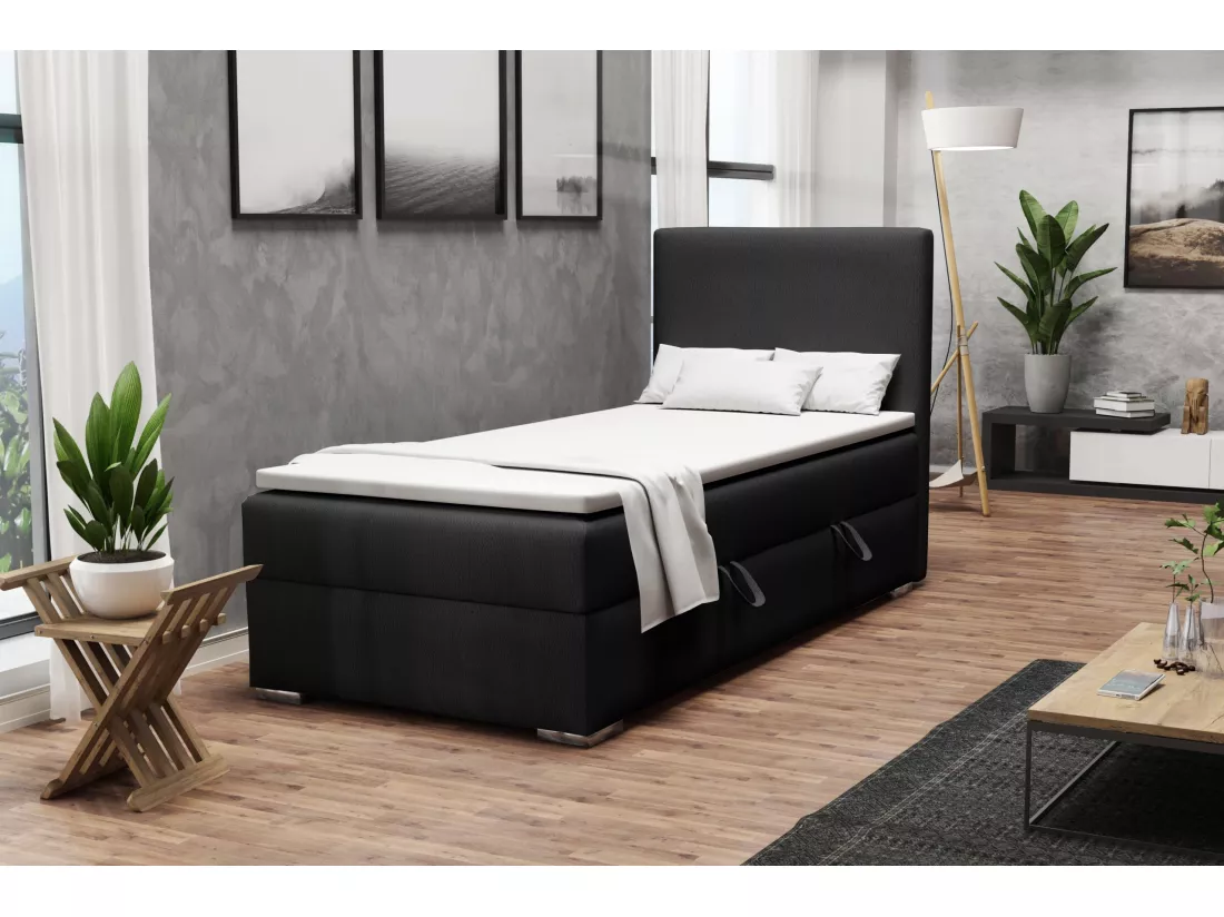 LIT SIMPLE avec topper Kiberg Mini côté droit, 90x200 cm, Soft 11 (Noir)