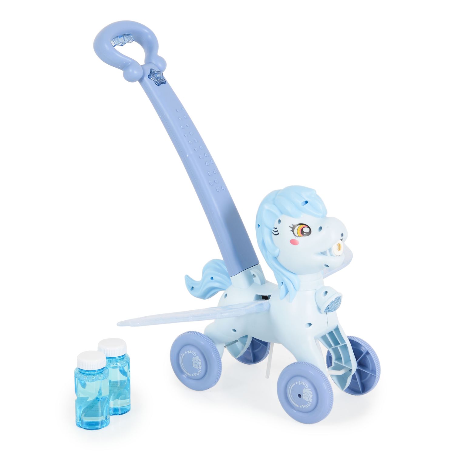 Moni Schiebespielzeug Pony Wings 40 cm hoch Seifenblasen bewegliche Flügel Musik blau