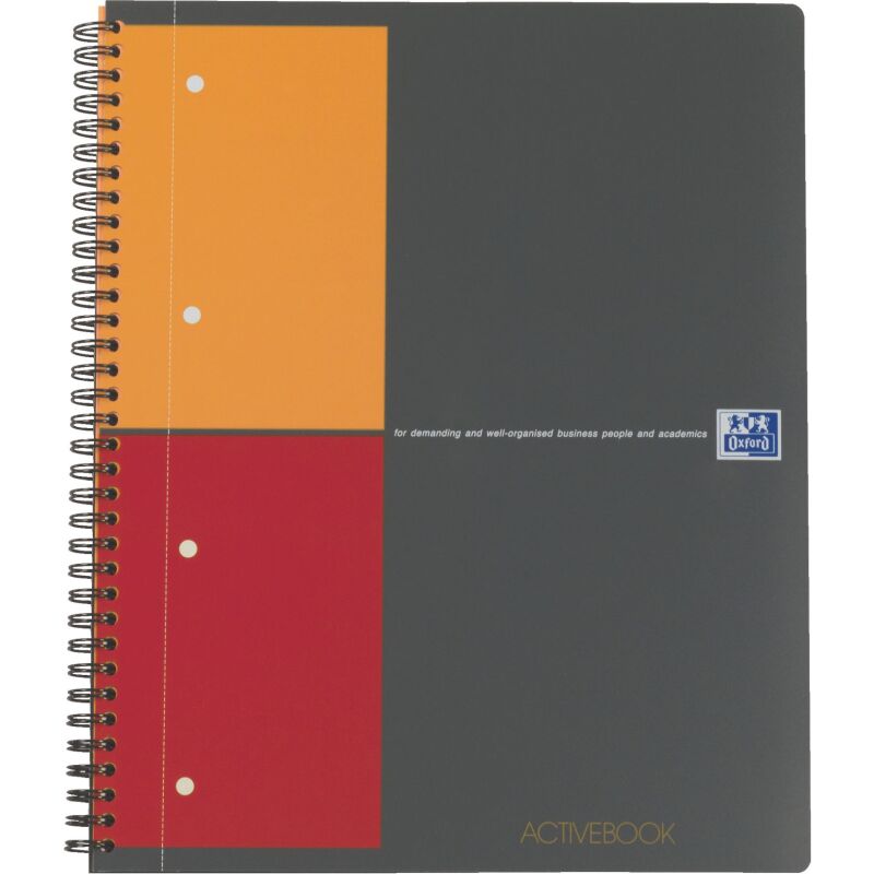 Cahier spirale Oxford International Activebook A+ 24 x 29,7 cm - perforé 4 trous- blanc ligné - 160 pages