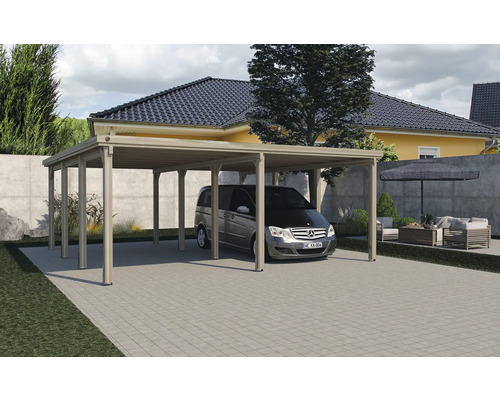 Dubbele carport weka 618 maat 2 zonder dakbedekking 576 x 591 cm drukgeïmpregneerd