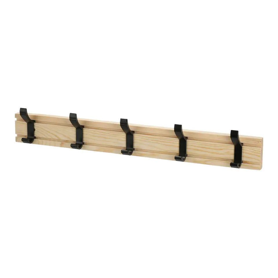 Cepewa Kapstok rek wand/muur - lichtbruin - 5 ophanghaken - 50 cm