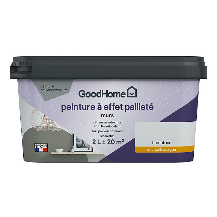 Peinture à effet pailleté GoodHome gris Hamptons 2L