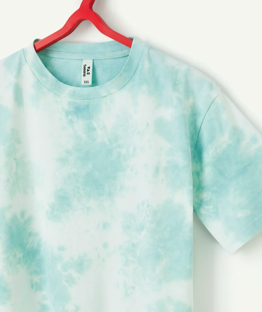 T-SHIRT MANCHES COURTES GARÇON EN COTON BIO AVEC MOTIF TIE & DYE VERT