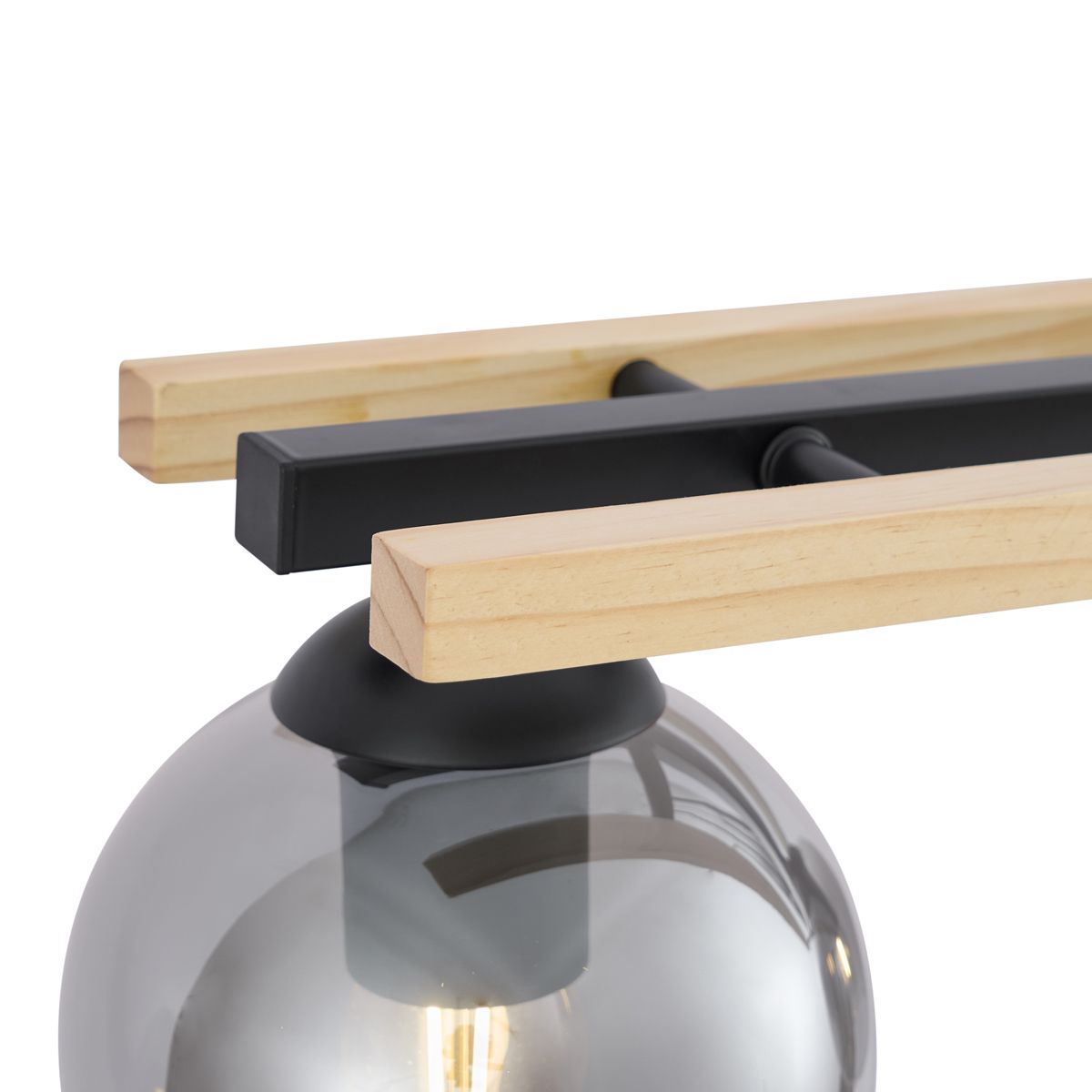Moderne hanglamp zwart met hout en smoke glas 4-lichts - Aleks