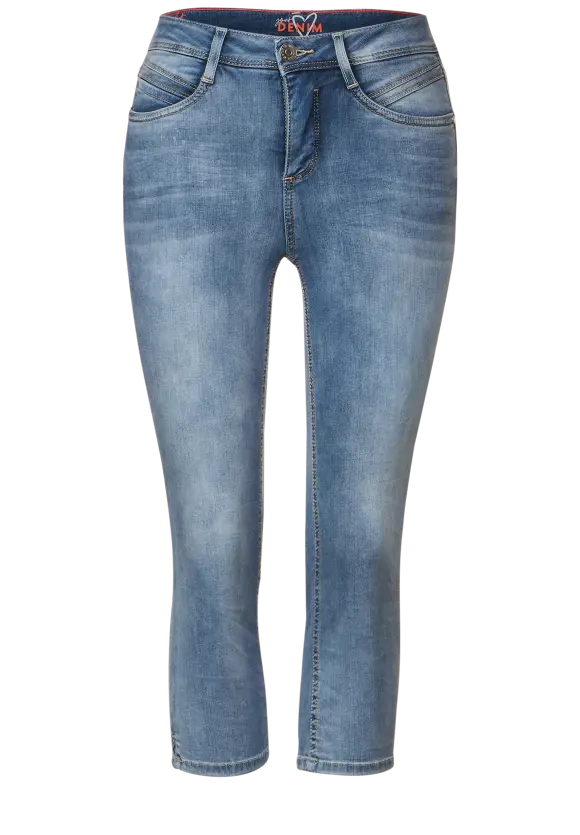 Slim Fit Jeans in 3/4 - light indigo random wash