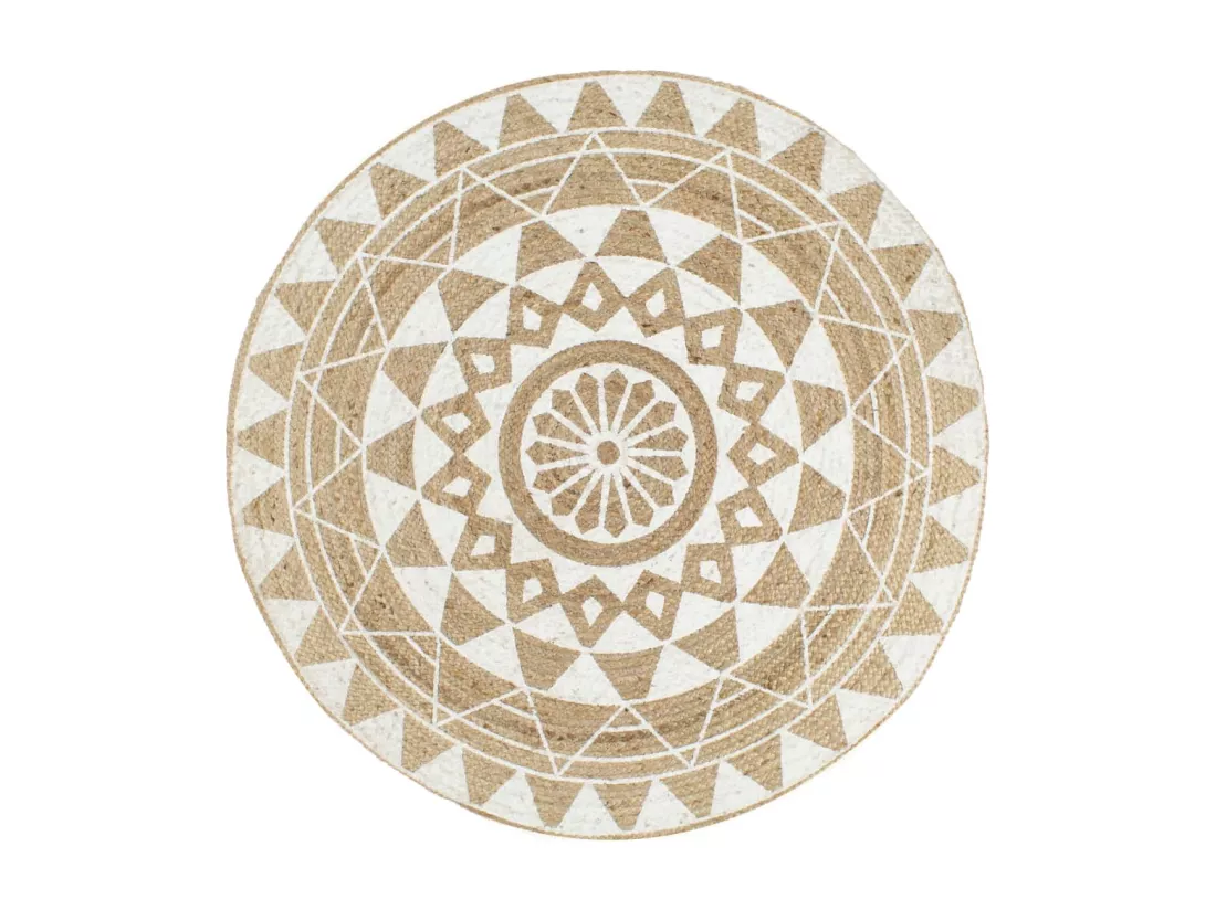 Tapis fait à la main jute avec imprimé blanc 150 cm