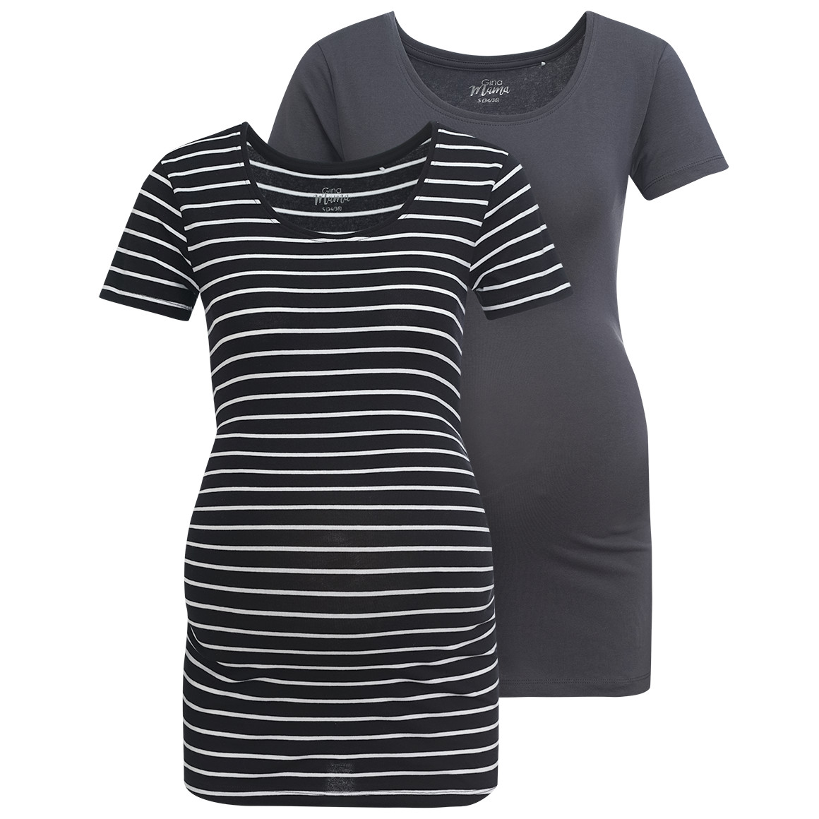 Gina Mama 2 Umstands-T-Shirts mit Raffung dunkelgrau / schwarz / weiss