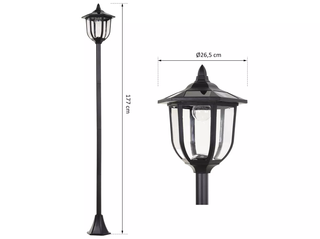 Outsunny Luminaire extérieur solaire lampadaire lanterne classique LED 60 Lm max. dim. 26L x 26l x 177H cm noir