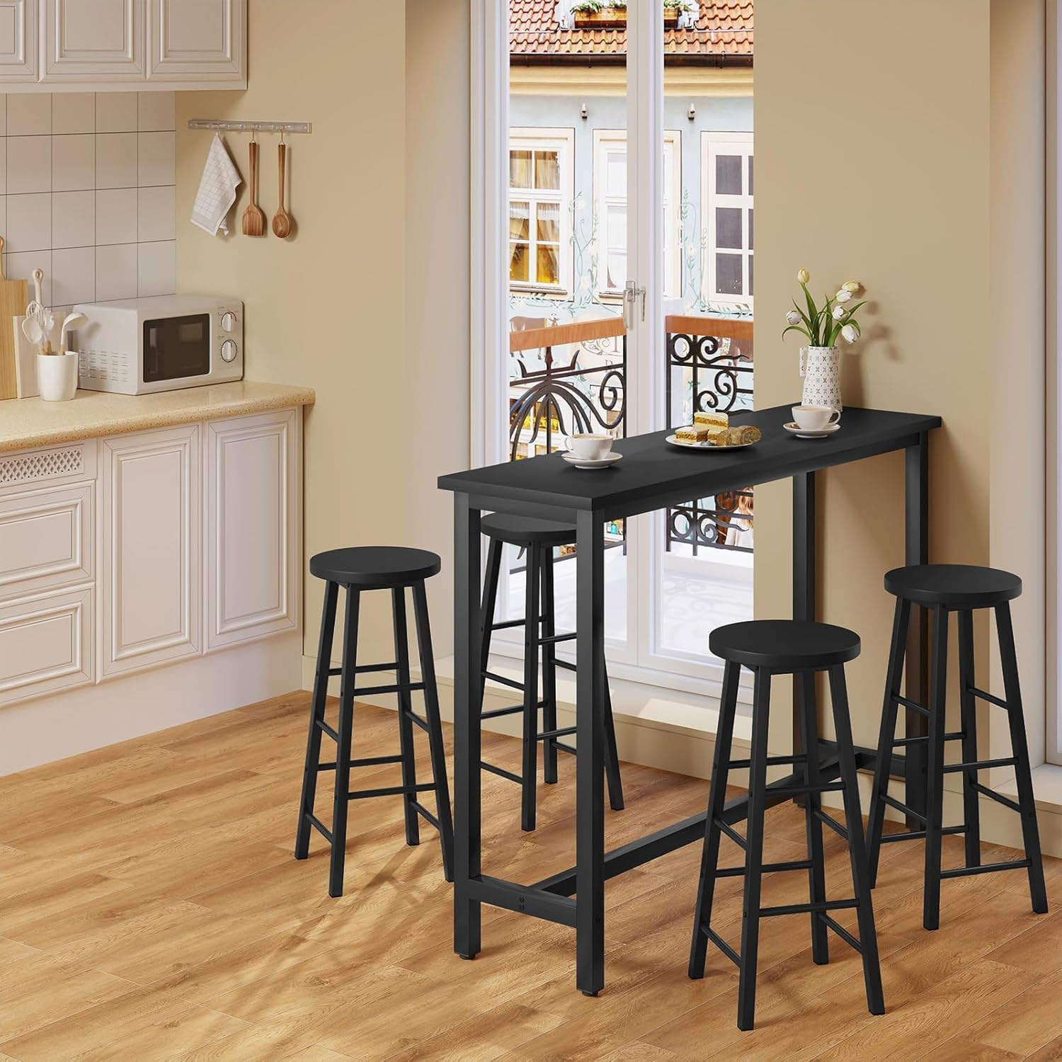 WOLTU 1x Bartisch Bistrotisch Stehtisch Esstisch, Metallgestell, Tischplatte aus MDF, Schwarz, 140x100x40cm(BxHxT)