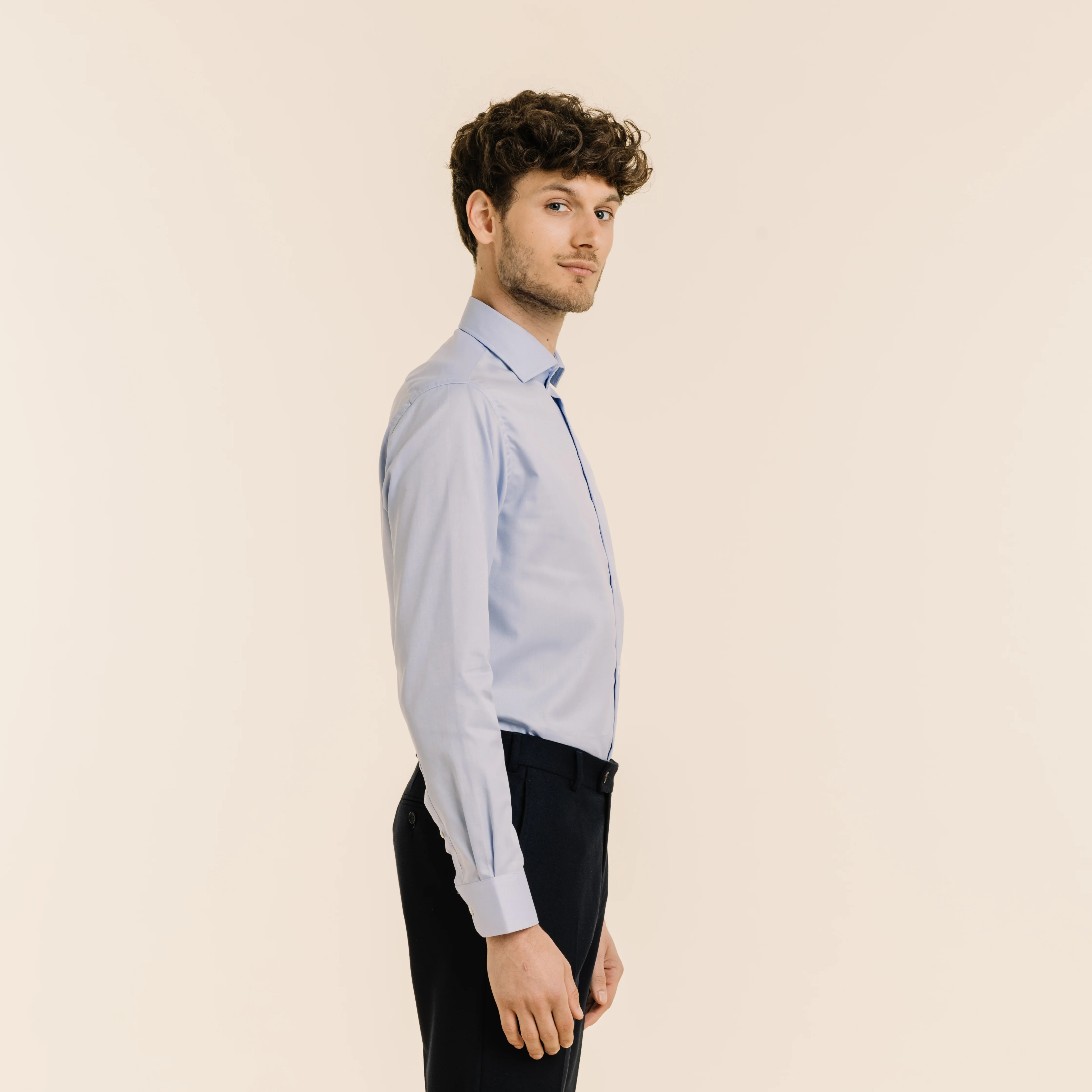 Premium shirt in blue double-twisted twill